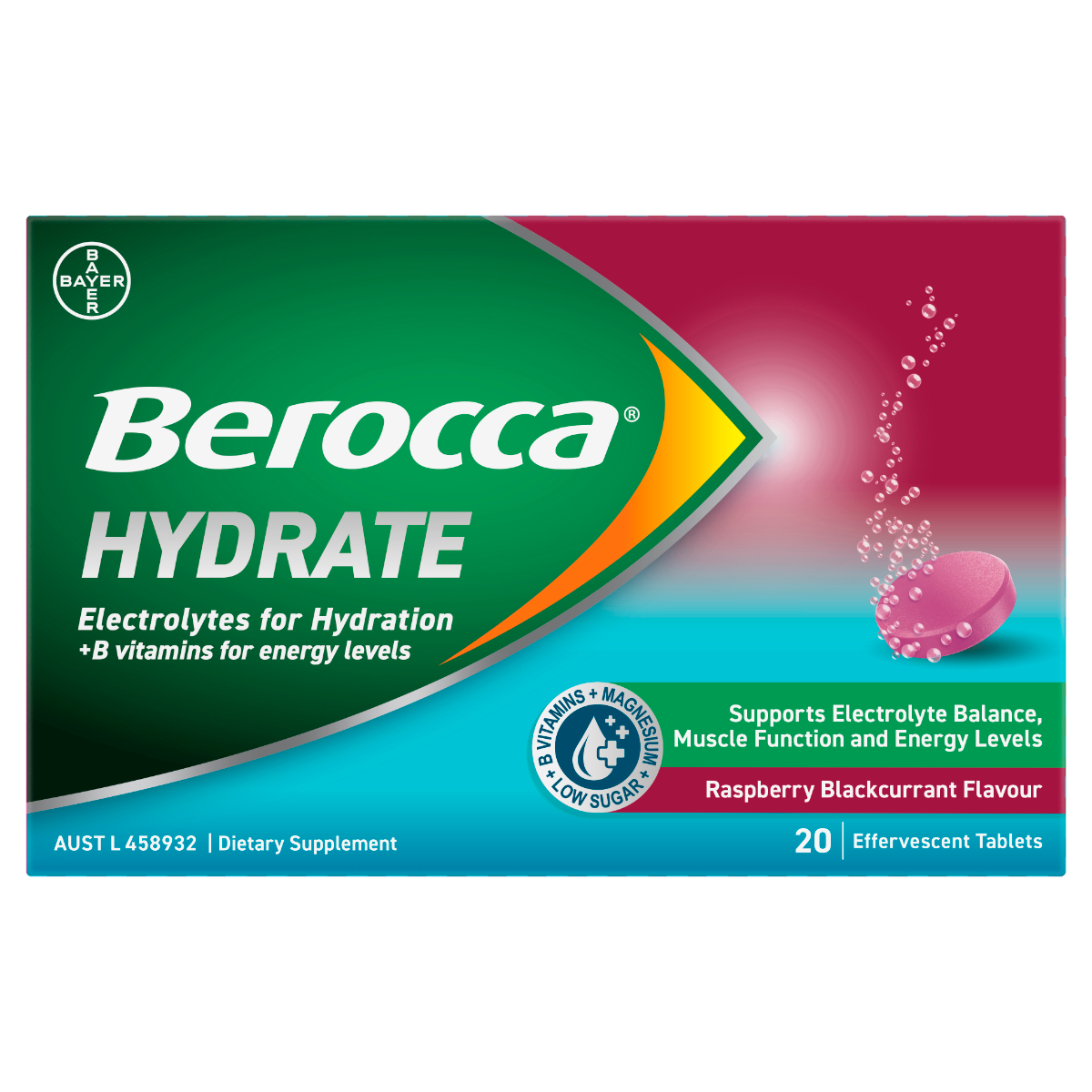 Berocca Hydrate Raspberry Blackcurrant Effervescent Tablets